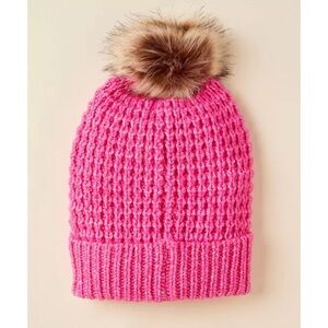 🆕 Waffle Knit Cozy Pom Winter Hat Beanie Toque NWT Torrid New! Pink